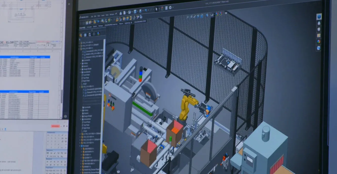 SOLIDWORKS Design 环境中的机器人定制制造装配区域 SOLIDWORKS Design 环境中的机器人定制制造装配区域