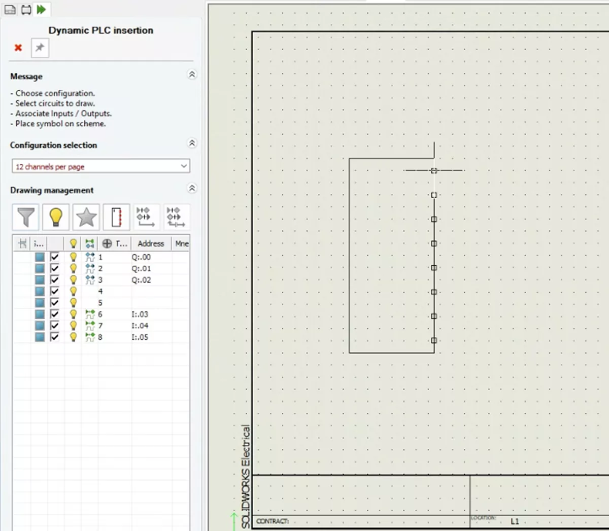 SOLIDWORKS Electrical 动态 PLC 插入界面示意图 SOLIDWORKS Electrical 动态 PLC 插入界面示意图