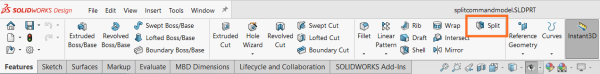 SOLIDWORKS 命令管理器中的分割命令按钮示意图
