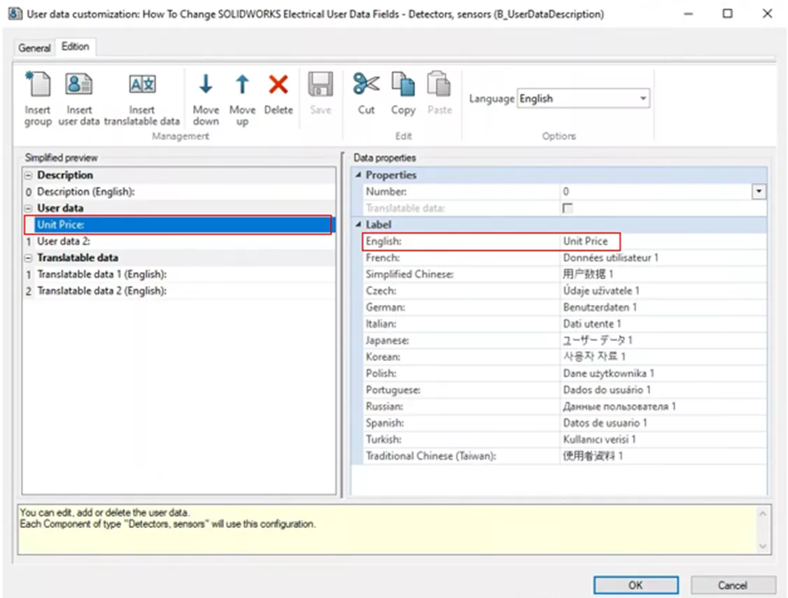 SOLIDWORKS Electrical 用户数据自定义完成效果示意图 SOLIDWORKS Electrical 用户数据自定义完成效果示意图
