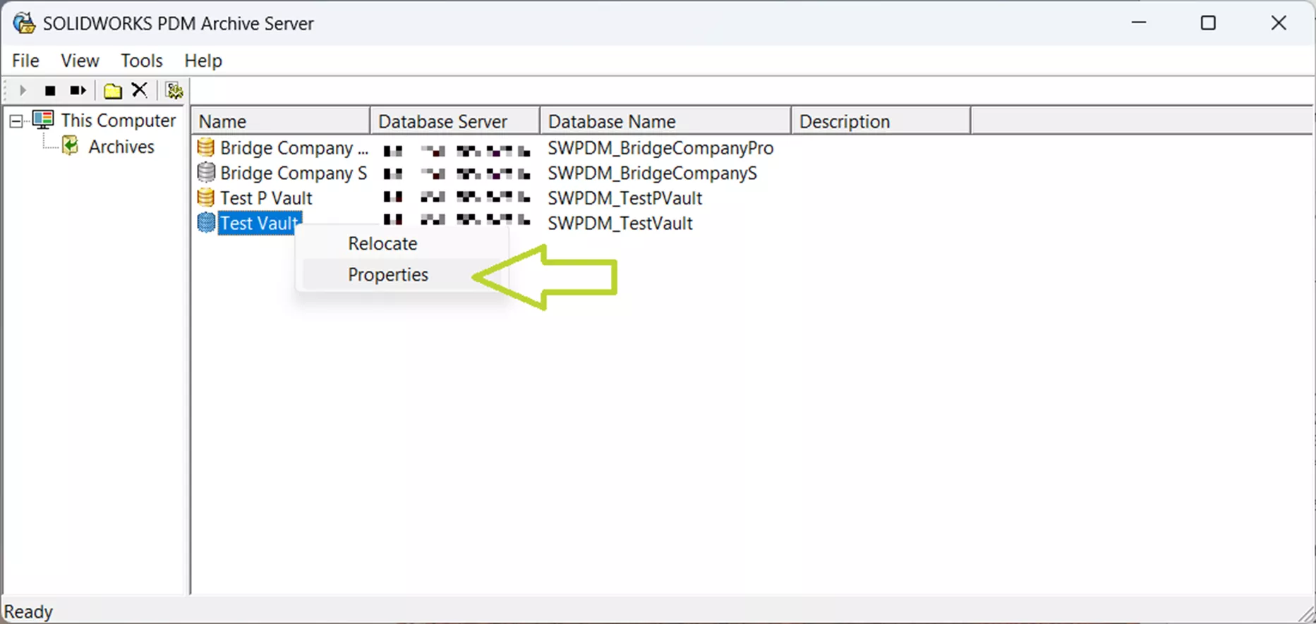 SOLIDWORKS 档案服务器属性选项示意图 SOLIDWORKS 档案服务器属性选项示意图