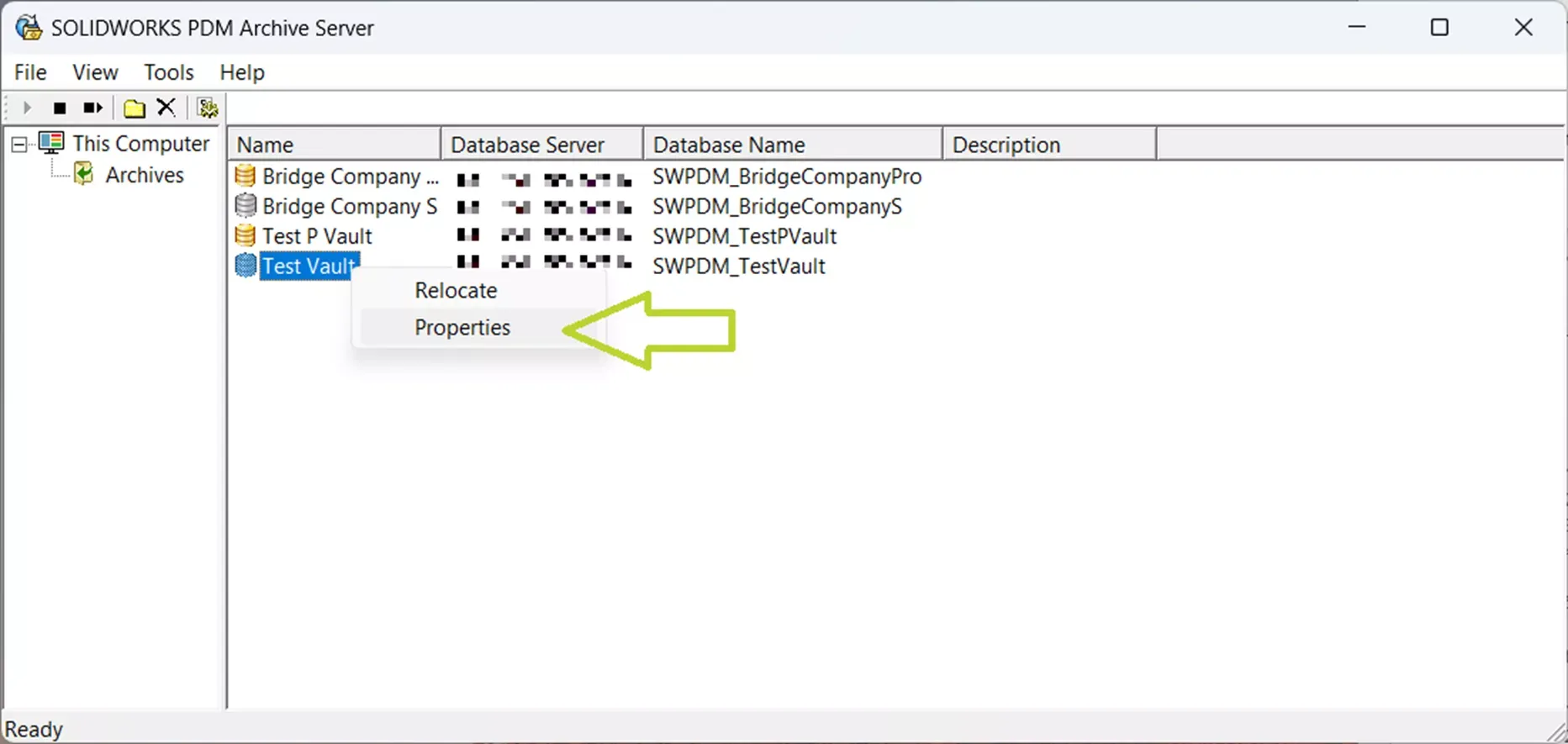 SOLIDWORKS 档案服务器属性选项示意图 SOLIDWORKS 档案服务器属性选项示意图