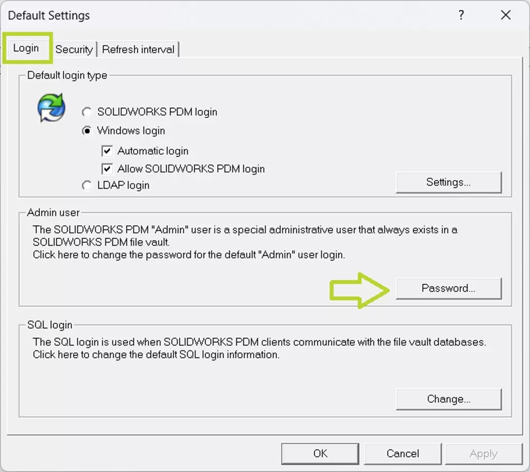SOLIDWORKS PDM 重置管理员遗失密码界面示意图 SOLIDWORKS PDM 重置管理员遗失密码界面示意图
