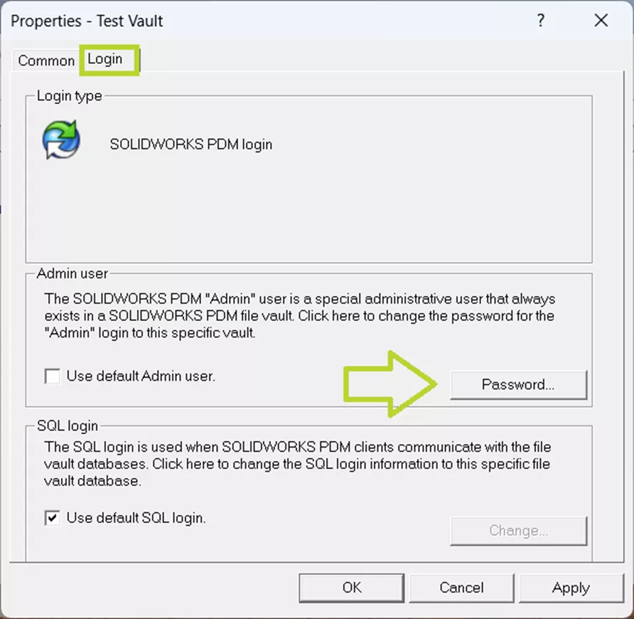 SOLIDWORKS PDM 管理员密码设置 —— 测试档案库界面示意图 SOLIDWORKS PDM 管理员密码设置 —— 测试档案库界面示意图