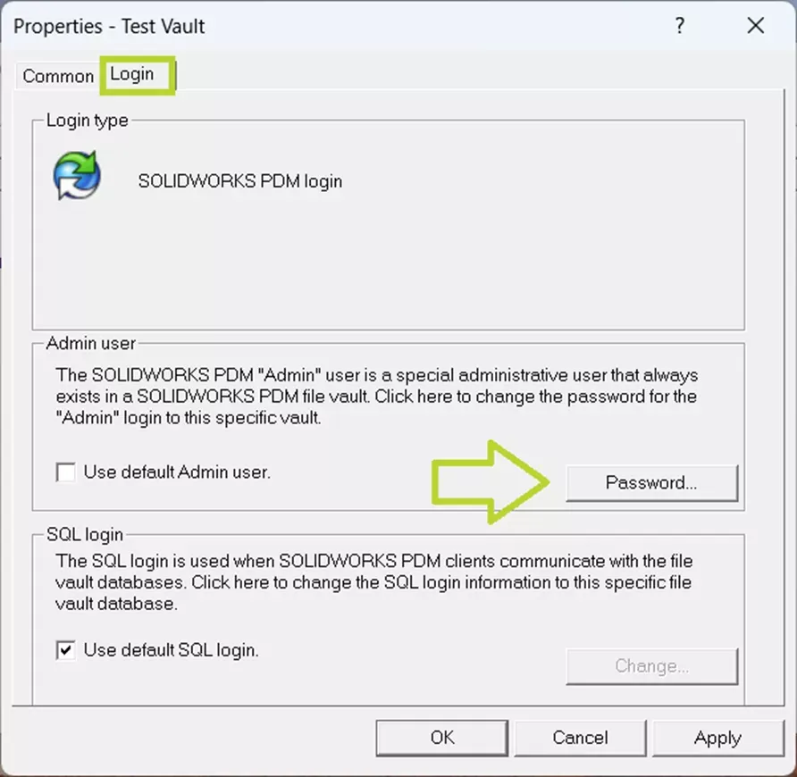 SOLIDWORKS PDM 管理员密码设置 —— 测试档案库界面示意图 SOLIDWORKS PDM 管理员密码设置 —— 测试档案库界面示意图
