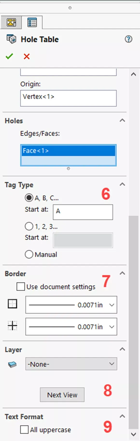 SOLIDWORKS 孔表属性管理器完整界面示意图 SOLIDWORKS 孔表属性管理器完整界面示意图