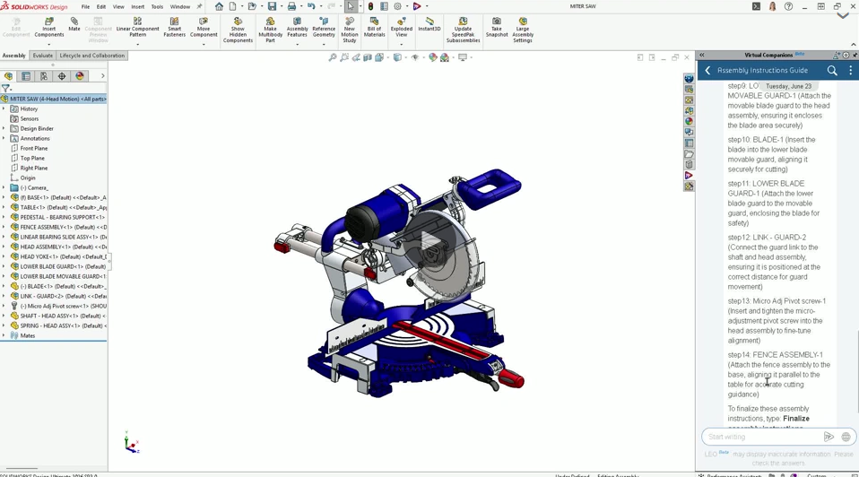SOLIDWORKS AI伙伴进阶用法：LEO自动输出装配指导，省去手工截图排版