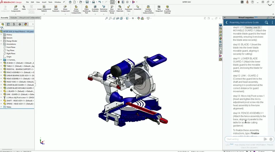SOLIDWORKS AI伙伴进阶用法：LEO自动输出装配指导，省去手工截图排版