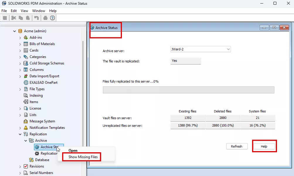 SOLIDWORKS PDM 档案同步状态界面