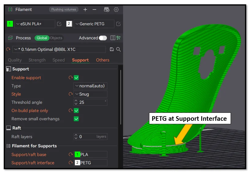 图 10：PETG 支撑与 PLA 工件接触面