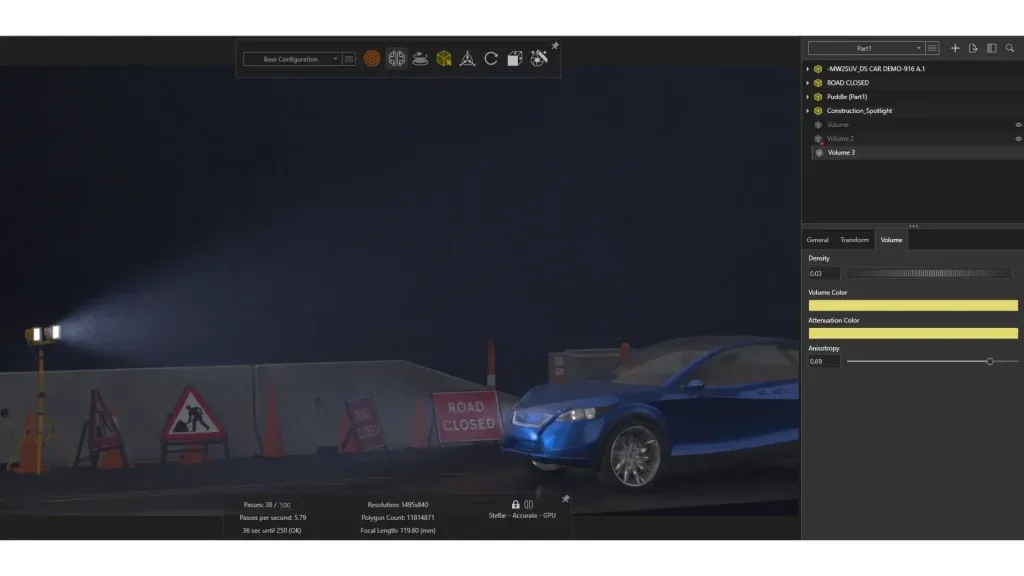 SOLIDWORKS Visualize 中为体积对象应用黄色色调 SOLIDWORKS Visualize 中为体积对象应用黄色色调
