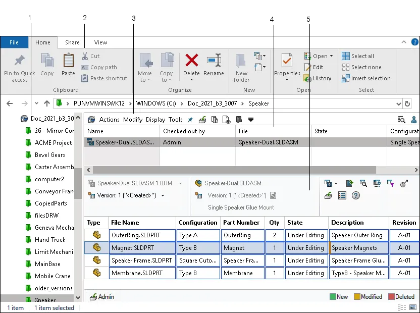 SOLIDWORKS PDM 可基于装配结构管理 BOM 物料清单,集中呈现零部件层级、数量与版本等工程信息。 SOLIDWORKS PDM 可基于装配结构管理 BOM 物料清单,集中呈现零部件层级、数量与版本等工程信息。