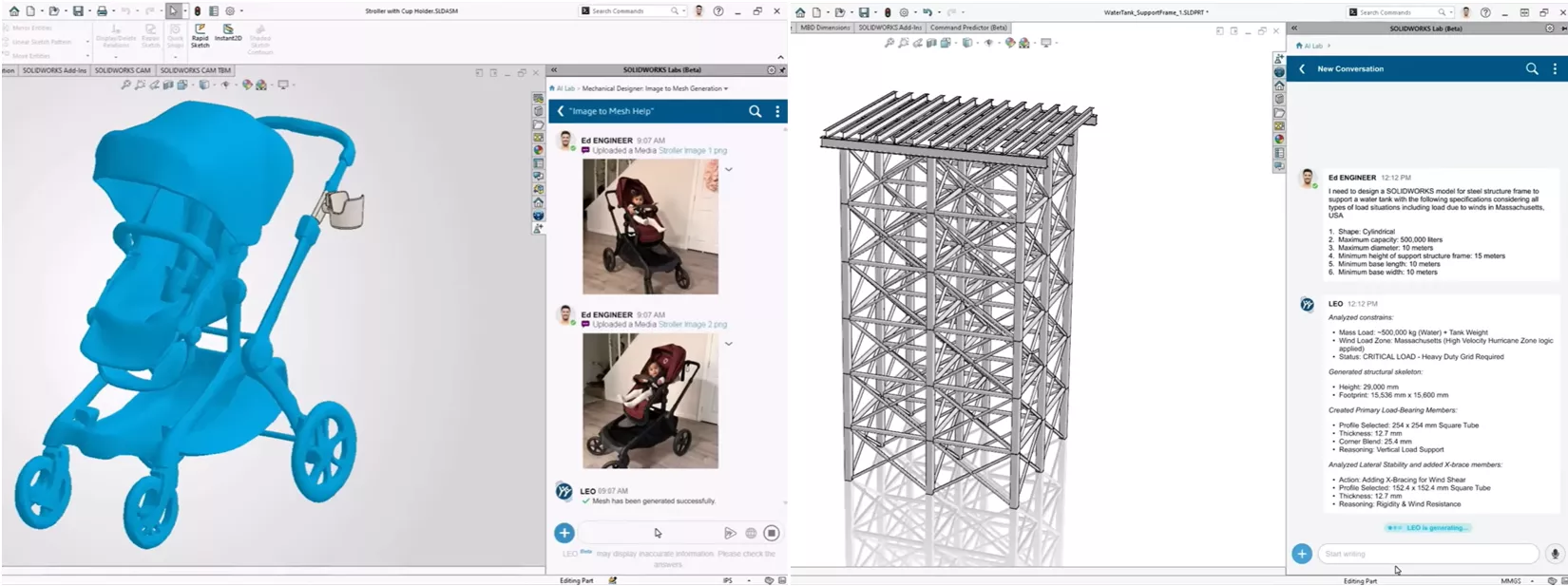 SOLIDWORKS AI工程指引能力也将持续演进,支持阵列、缩放辅助、图像生成,以及 “vibeCADing”—— 更加对话式的创建设计与修改设计模式 SOLIDWORKS AI工程指引能力也将持续演进,支持阵列、缩放辅助、图像生成,以及 “vibeCADing”—— 更加对话式的创建设计与修改设计模式