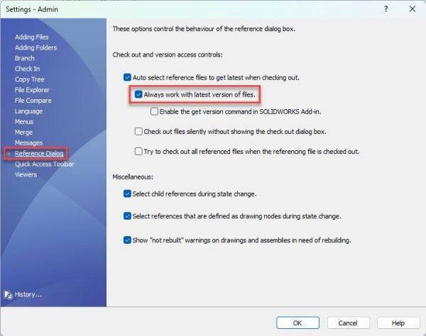 SOLIDWORKS PDM 文件开启始终使用最新版本
