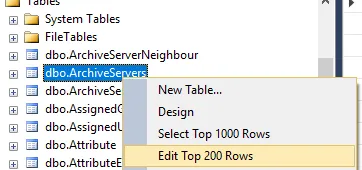 编辑 Microsoft SQL 数据表以刷新文件库配置