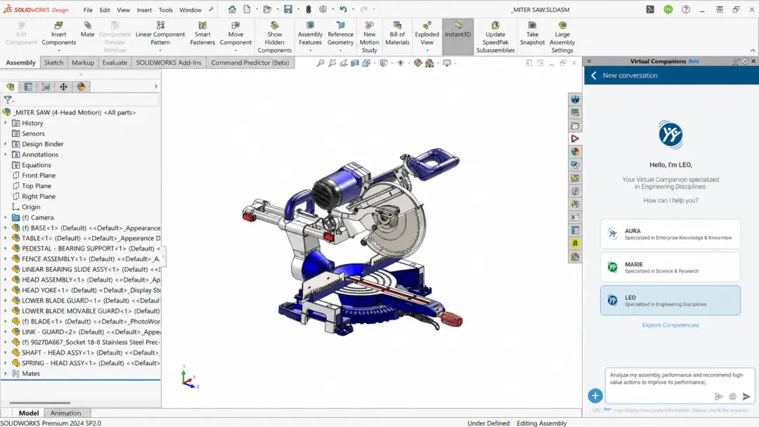 SOLIDWORKS AI 通过 LEO 等虚拟设计伙伴实现