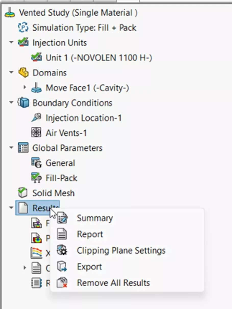 在 SOLIDWORKS Plastics 中执行报告生成，测试模板效果