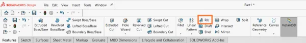 命令管理器中的 SOLIDWORKS 筋命令 命令管理器中的 SOLIDWORKS 筋命令