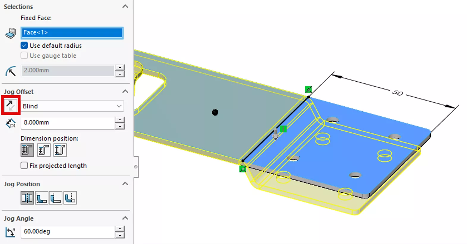 SOLIDWORKS 钣金折弯线偏移（Jog）特征使用教程