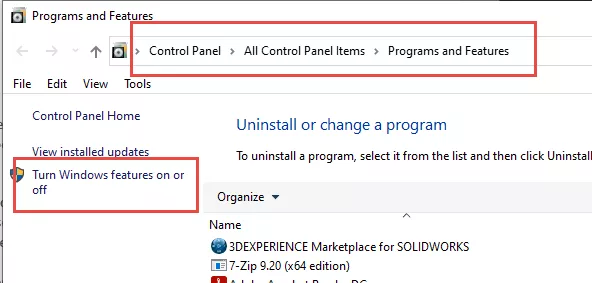 点击左上角「启用或关闭 Windows 功能」 点击左上角「启用或关闭 Windows 功能」