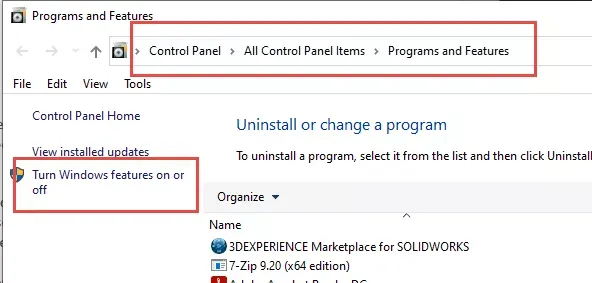 点击左上角「启用或关闭 Windows 功能」 点击左上角「启用或关闭 Windows 功能」