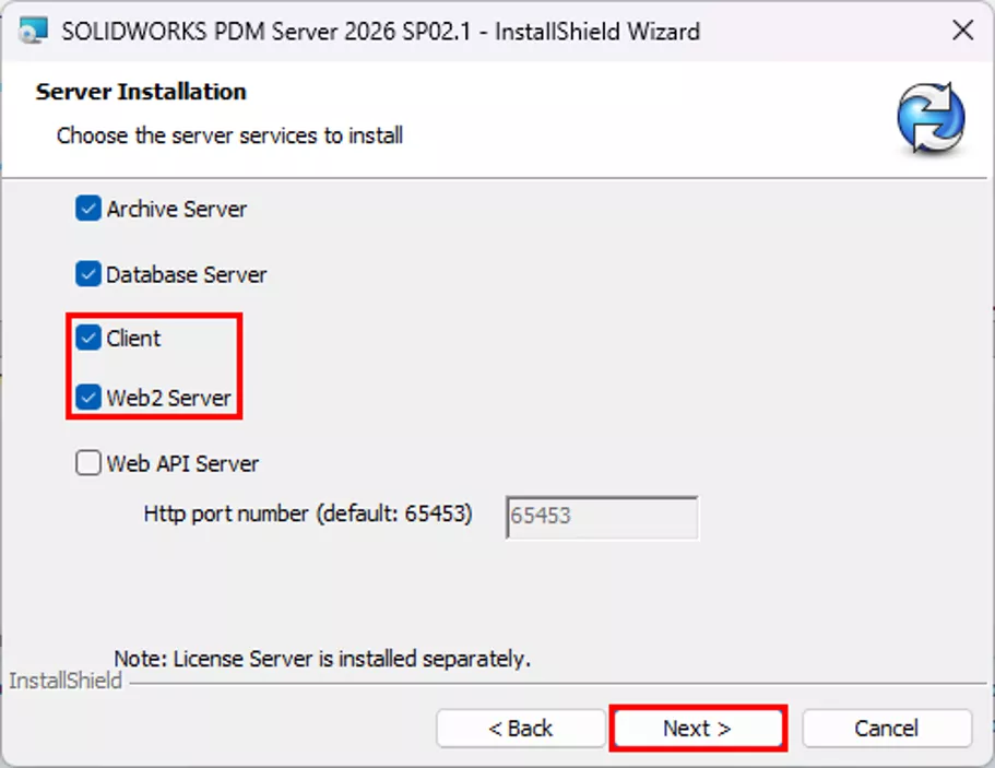 服务器安装页面,勾选「Web2 Server」;若「客户端」未勾选,则一并勾选,点击「下一步」。 服务器安装页面,勾选「Web2 Server」;若「客户端」未勾选,则一并勾选,点击「下一步」。