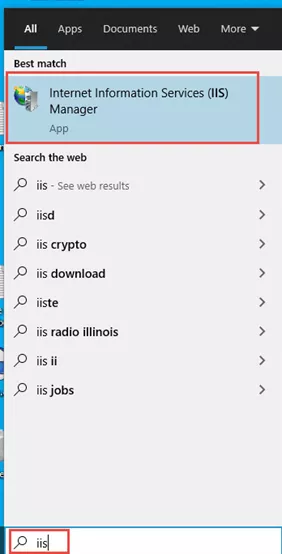 在 Web2 服务器的 Windows 搜索框输入 IIS 在 Web2 服务器的 Windows 搜索框输入 IIS