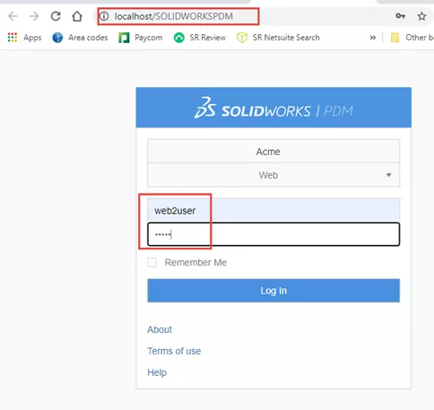 有效的 SOLIDWORKS PDM 账号登录;可直接使用 Web2User 账号完成测试 有效的 SOLIDWORKS PDM 账号登录;可直接使用 Web2User 账号完成测试