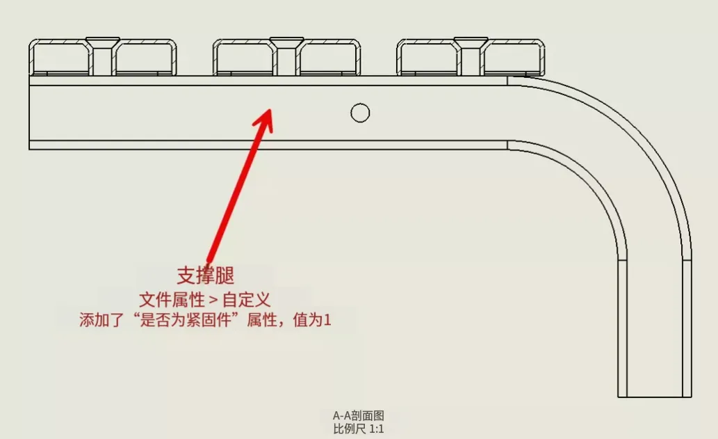 “支撑腿” 的零件添加了值为 `1` 的 `IsFastener` 属性 “支撑腿” 的零件添加了值为 `1` 的 `IsFastener` 属性