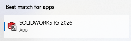 在 Windows 搜索结果中选择 SOLIDWORKS Rx。 在 Windows 搜索结果中选择 SOLIDWORKS Rx。