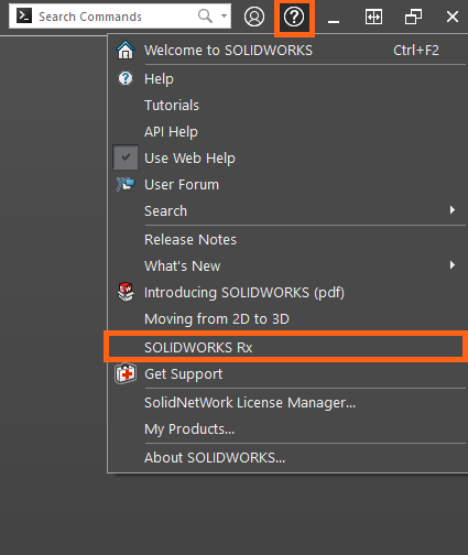 从帮助菜单访问 SOLIDWORKS Rx 从帮助菜单访问 SOLIDWORKS Rx
