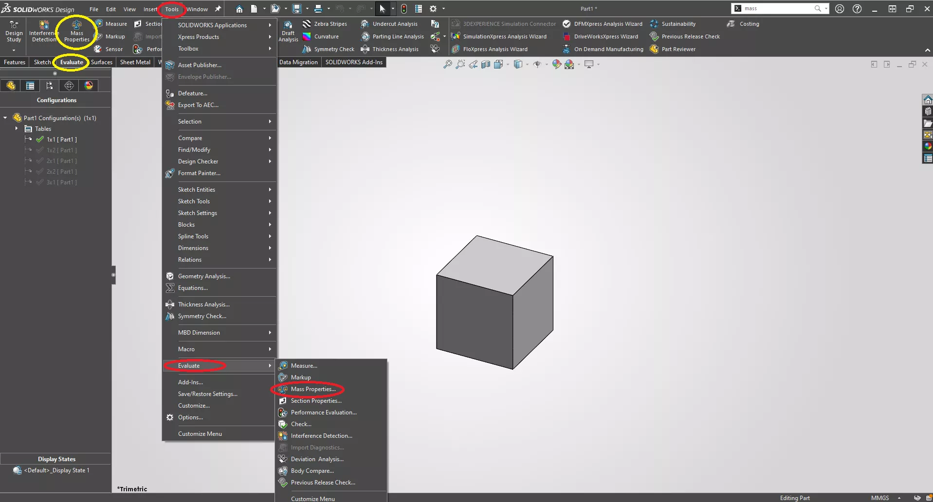 不用逐个切换配置！SOLIDWORKS设计表覆盖多配置零件质量属性