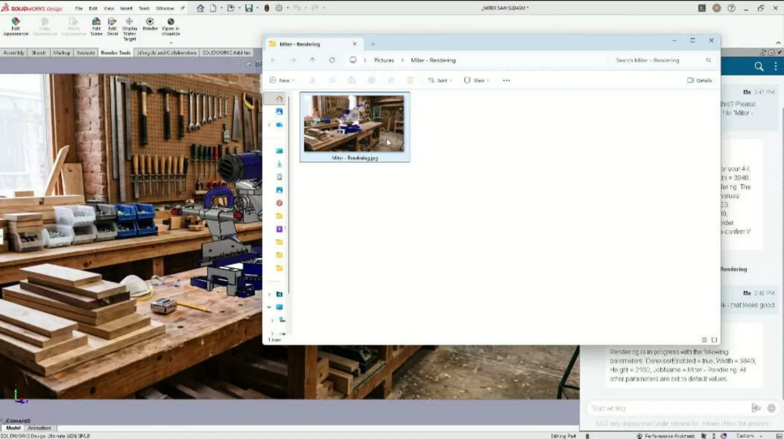 使用自然语言,基于当前 SOLIDWORKS 模型完成渲染。 使用自然语言,基于当前 SOLIDWORKS 模型完成渲染。