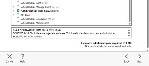 在产品选择页面添加 SOLIDWORKS PDM 客户端 在产品选择页面添加 SOLIDWORKS PDM 客户端