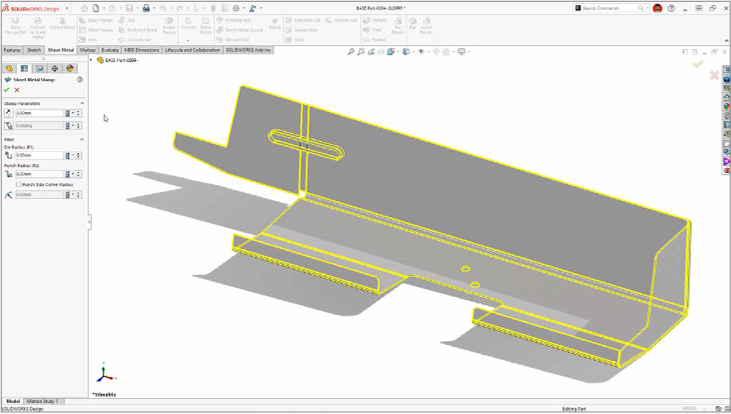 SOLIDWORKS 2027折弯上的钣金戳记 