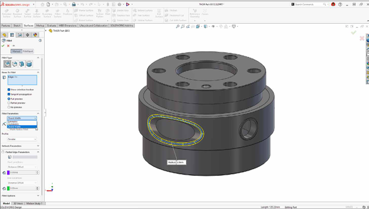 SOLIDWORKS 2027弦宽圆角选项 