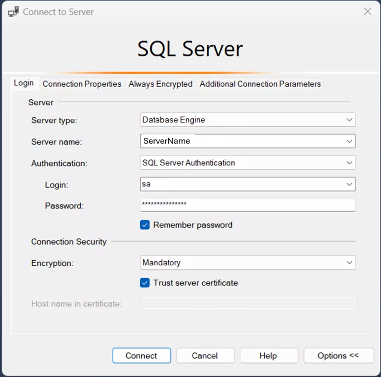 安装完成后，打开 SSMS 并登录数据库引擎。