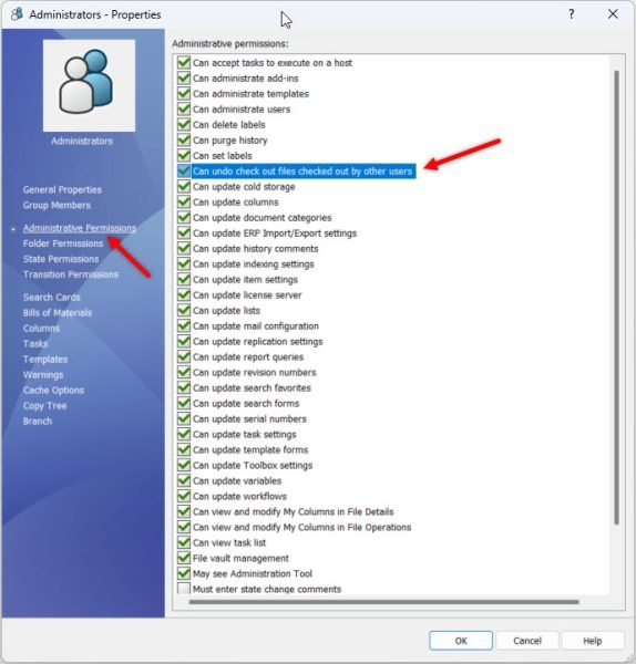 SOLIDWORKS PDM 管理工具中的撤销检出权限设置 SOLIDWORKS PDM 管理工具中的撤销检出权限设置