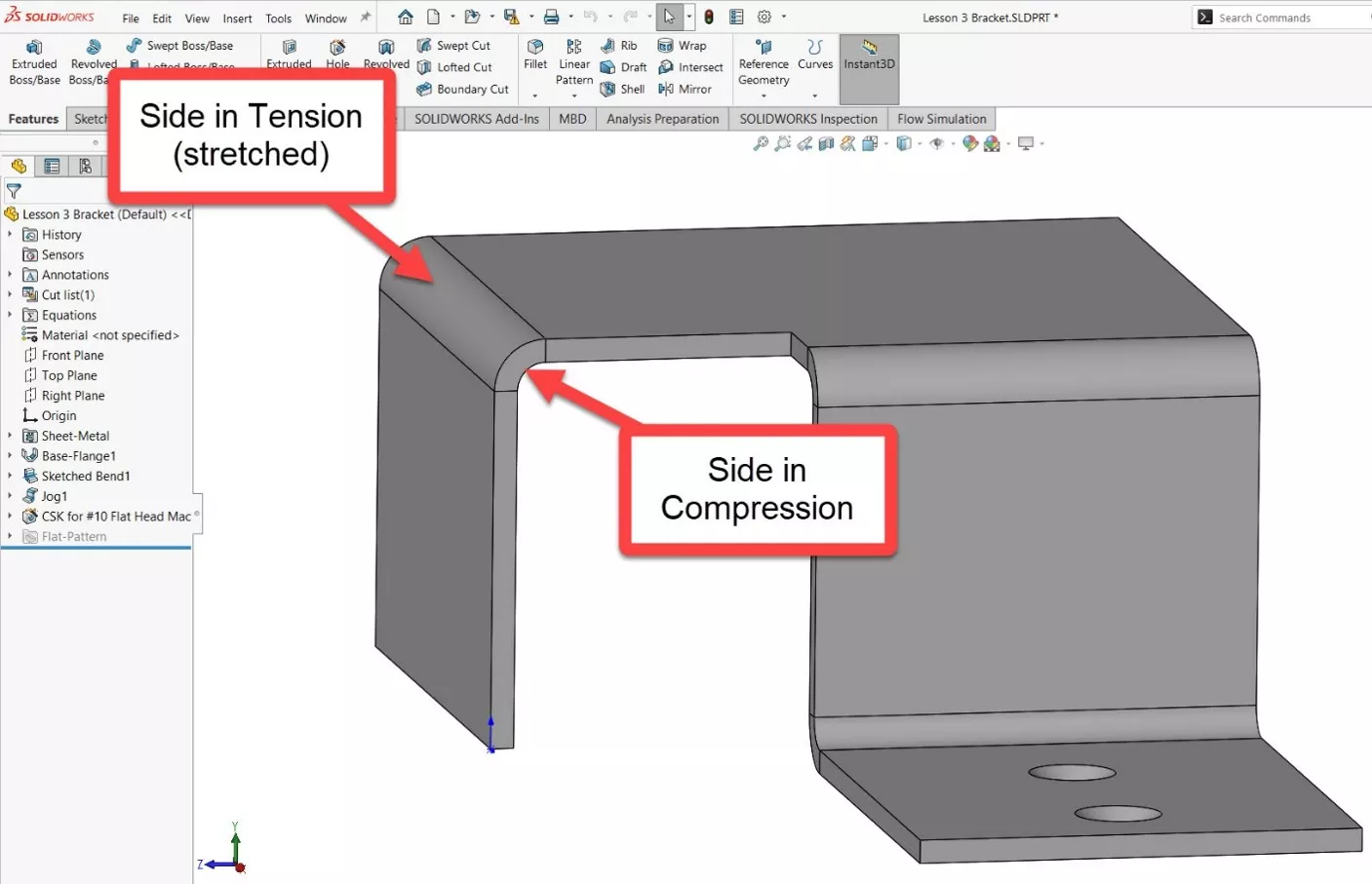 SOLIDWORKS 钣金零件：展开状态与折叠状态下的质量属性