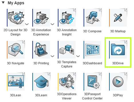 3DEXPERIENCE 平台的【我的应用】中找到 3DDrive