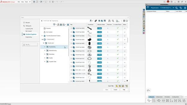 无需退出 SOLIDWORKS,更快查找并复用平台内的内容 无需退出 SOLIDWORKS,更快查找并复用平台内的内容