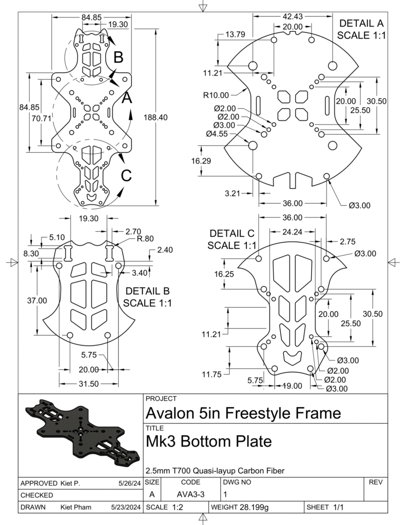 Fusion 360 工程图直接由模型生成，适合无人机支架这类结构简单的零件。