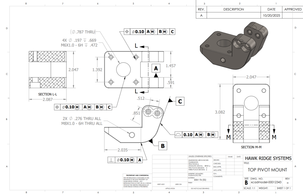 SOLIDWORKS 工程图支持详细几何公差、剖视图、自定义标题栏，对于合同交付场景至关重要。
